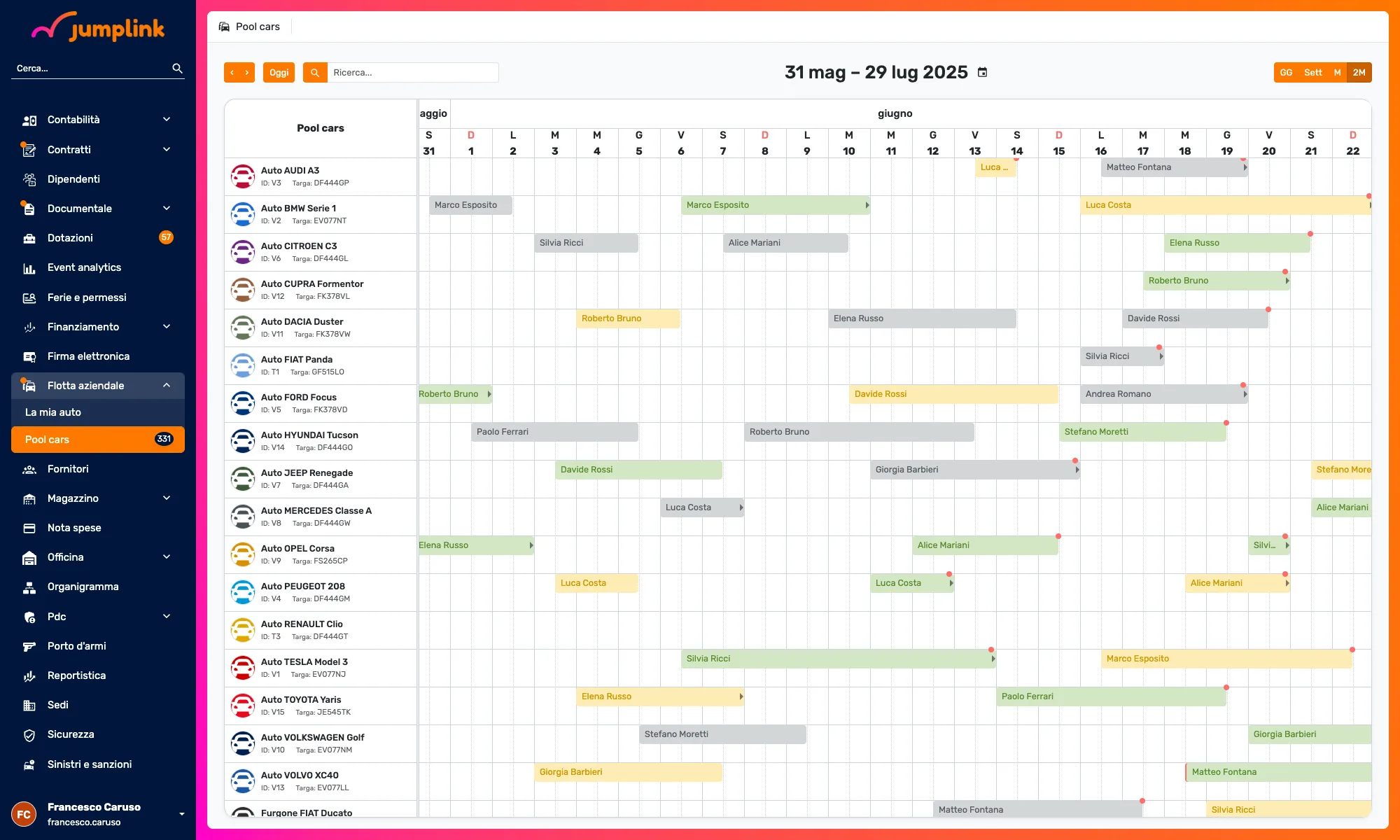 Agenda di pianificazione di Jumplink: calendario condiviso con attività, appuntamenti e risorse